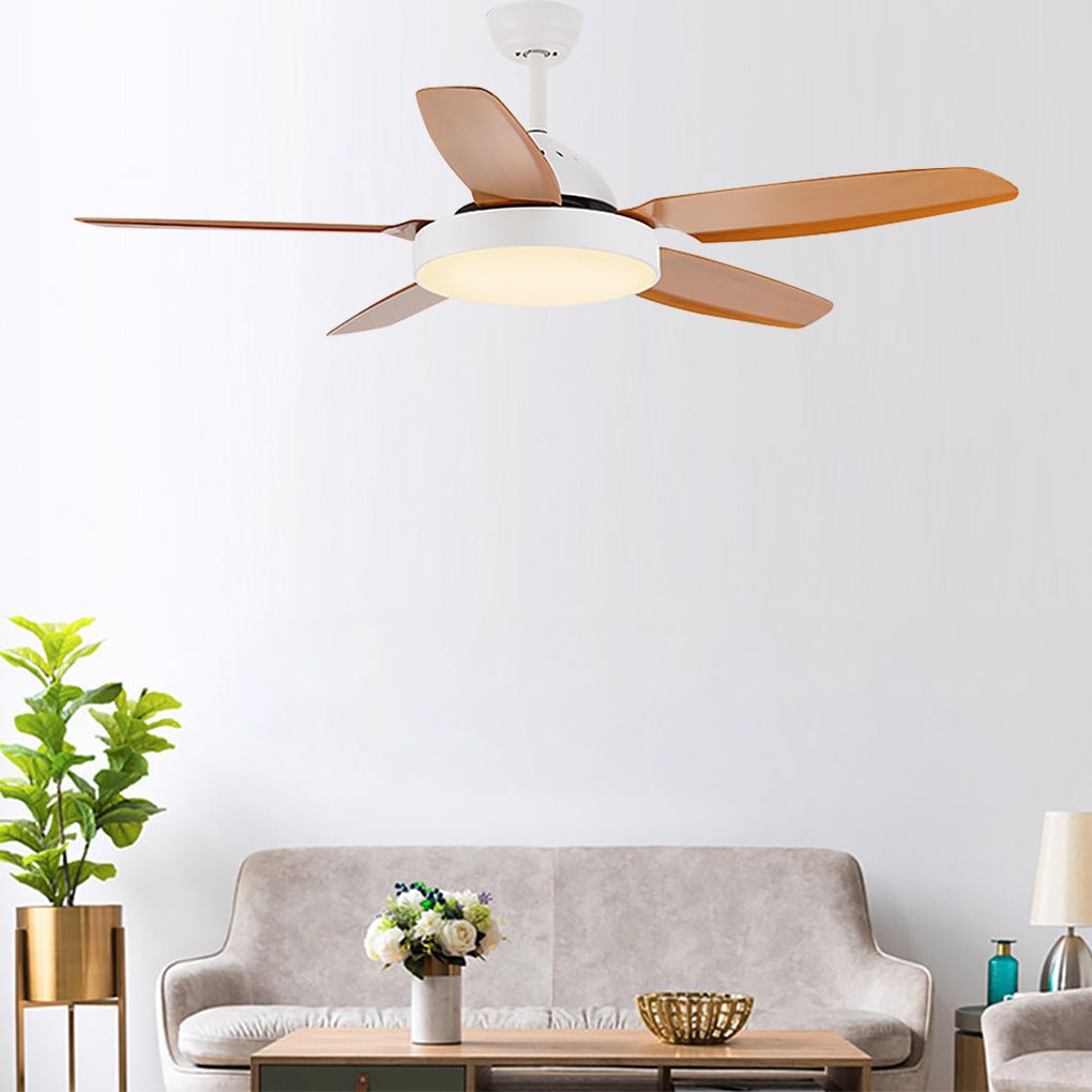 Industrial Brown Ceiling Fan with Real Wood Blades and Light Fixture for Living Room