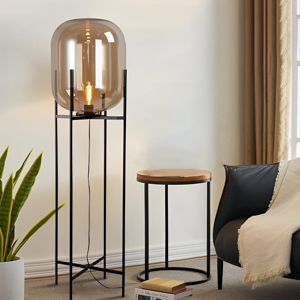 Industrial Bubble Glass Floor Lamp with Metal Rods for Living Room