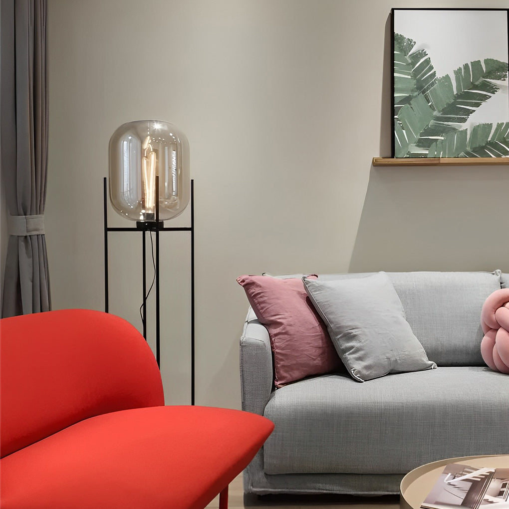 Industrial Bubble Glass Floor Lamp with Metal Rods for Living Room