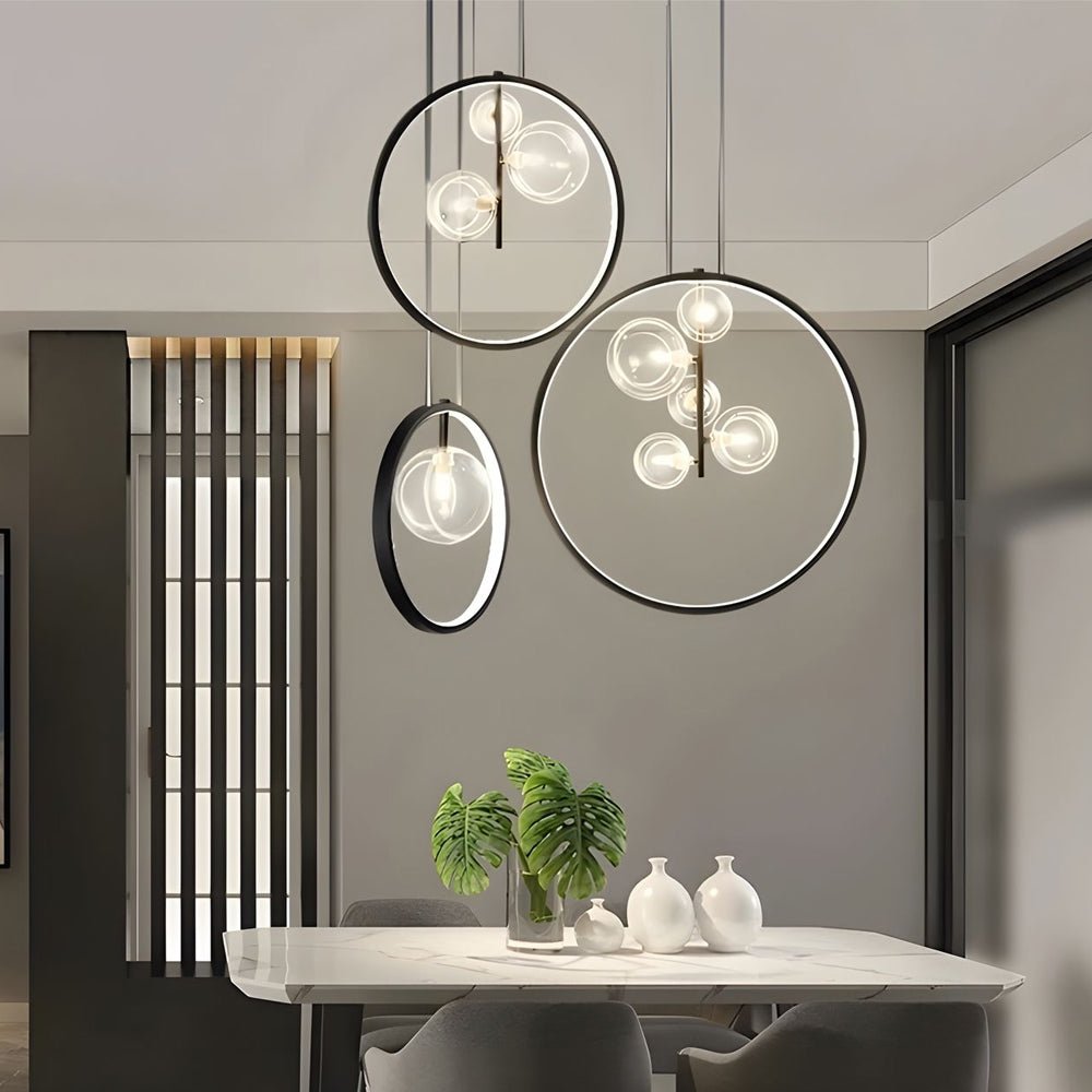 Modern Black Bubble Glass LED Pendant Light for Dining Room or Kitchen