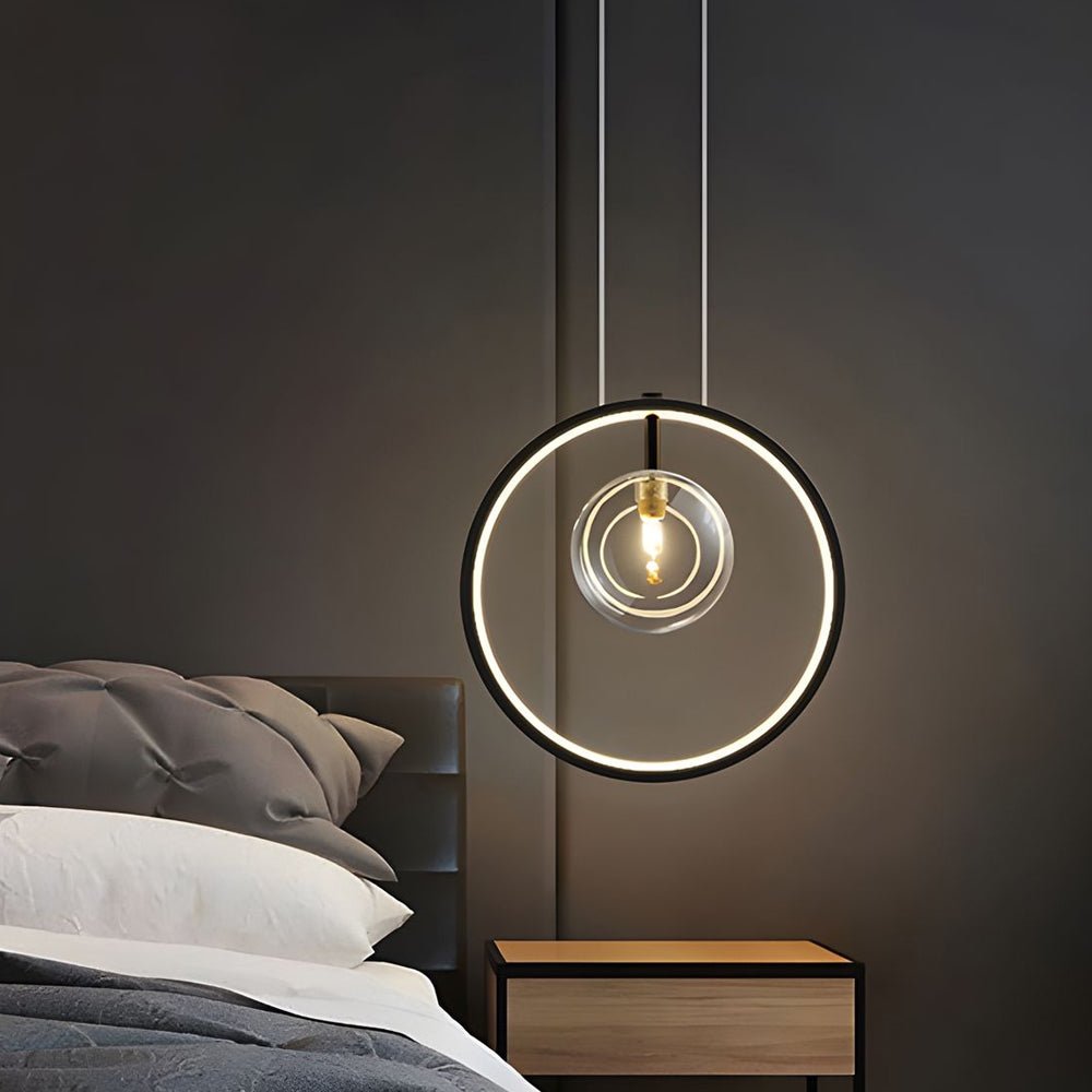 Modern Black Bubble Glass LED Vertical Ring Pendant Light for Entryway