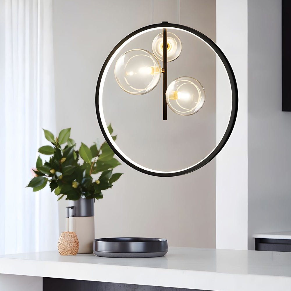 Modern Black Bubble Glass LED Pendant Light for Dining Room or Kitchen