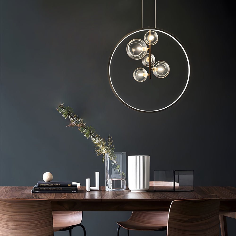 Modern Black Bubble Glass LED Vertical Ring Pendant Light for Entryway