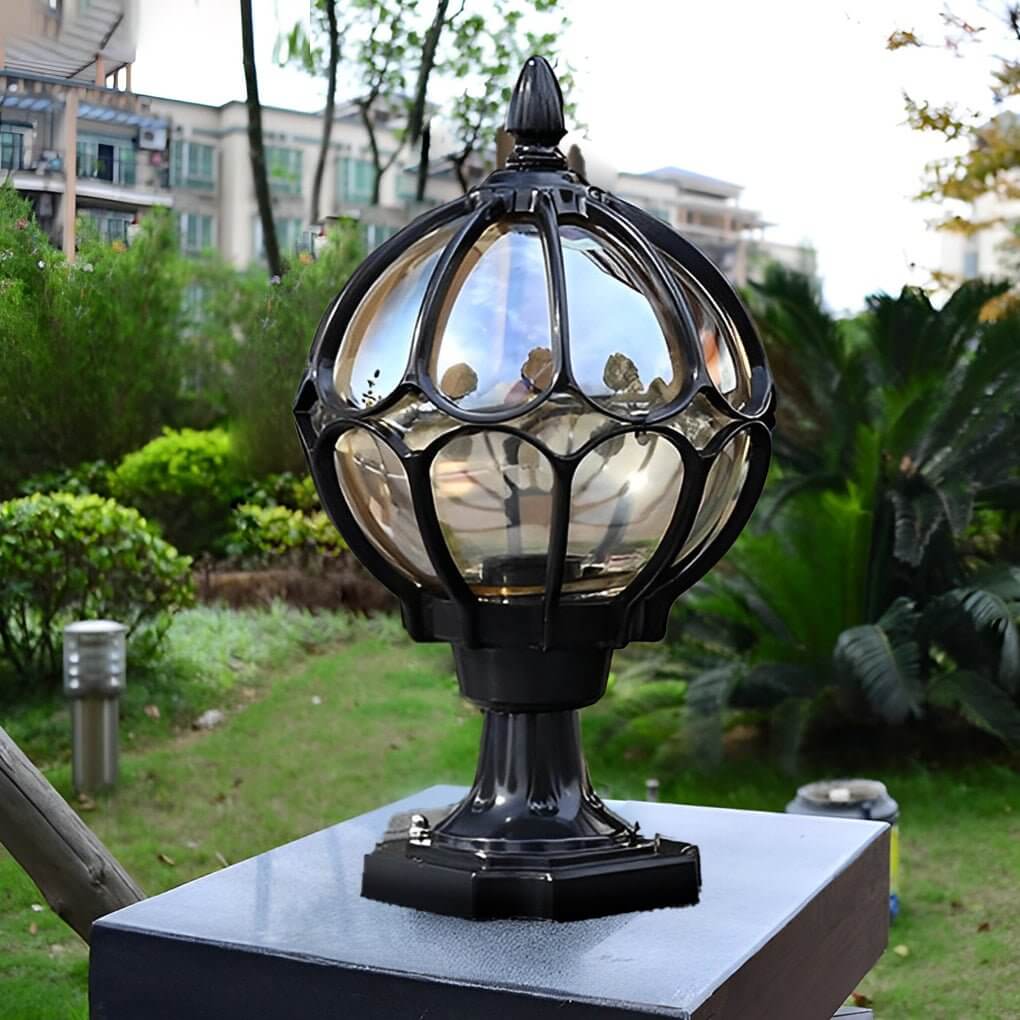 Vintage Copper-Finished Glass Globe Outdoor Post Light for Patios & Yards