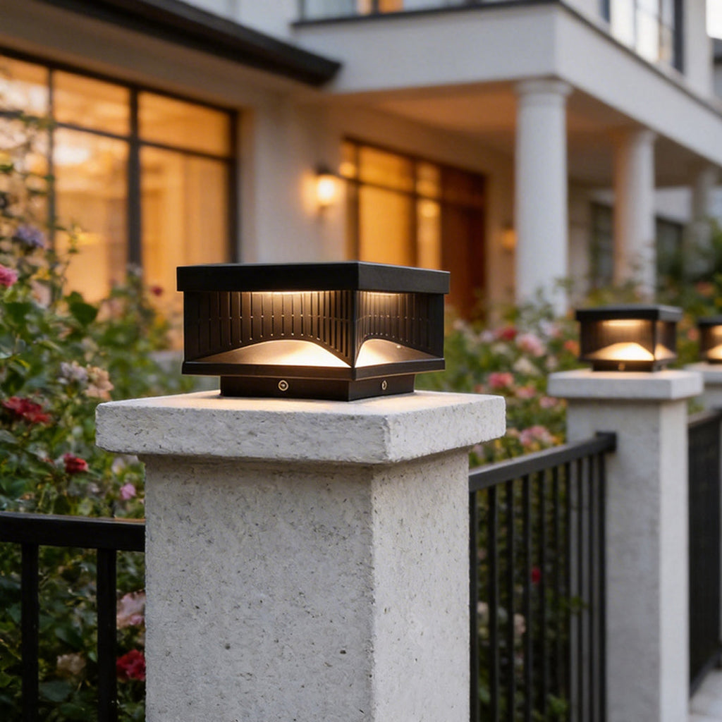 Modern Square LED Outdoor Pillar Light Fixture - Stylish Stripe Design