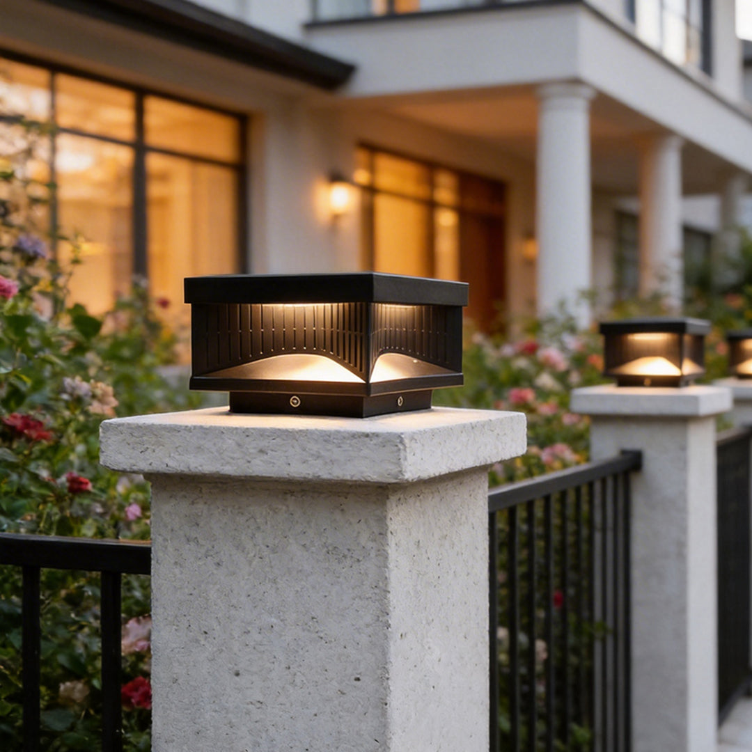 Modern Square LED Outdoor Pillar Light Fixture - Stylish Stripe Design