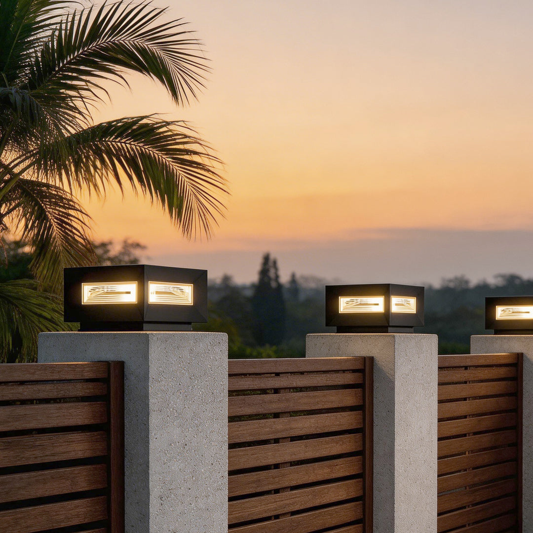 Modern White Square LED Solar Pillar Lights for Outdoor Fence Decor
