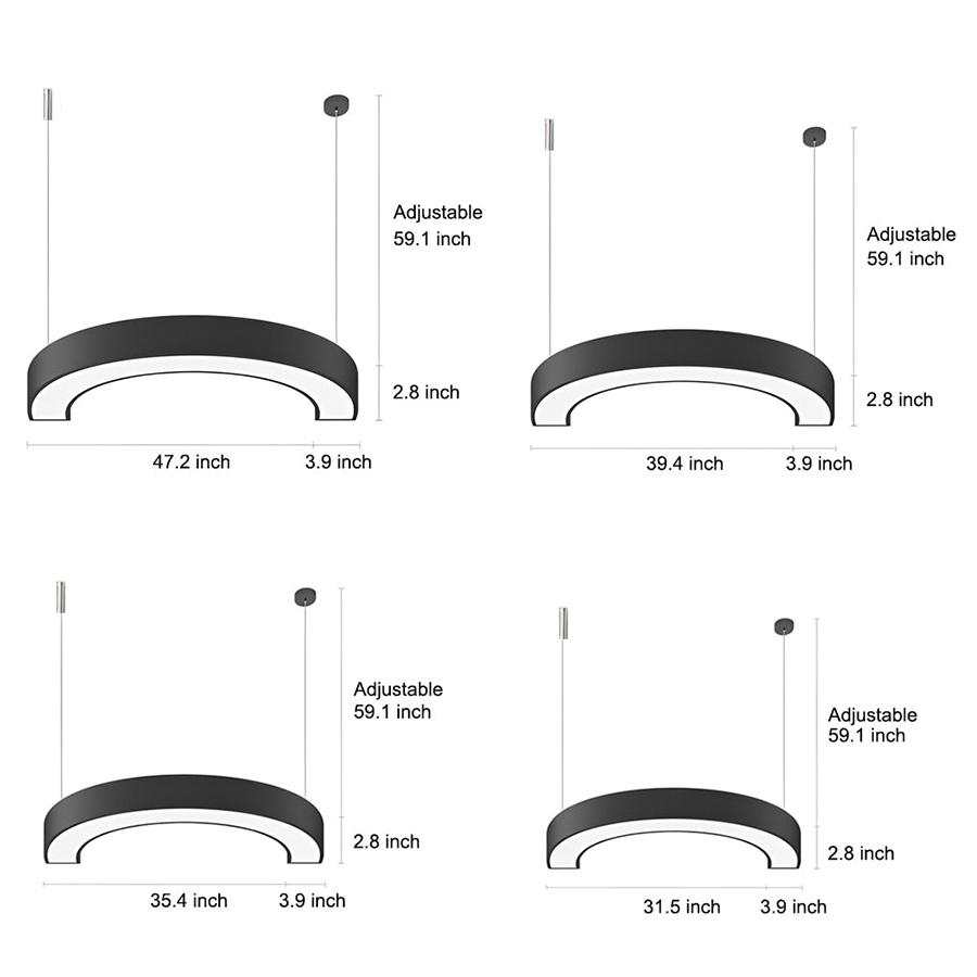 Minimalist C Shape Black Metal Pendant Light for Modern Living Spaces