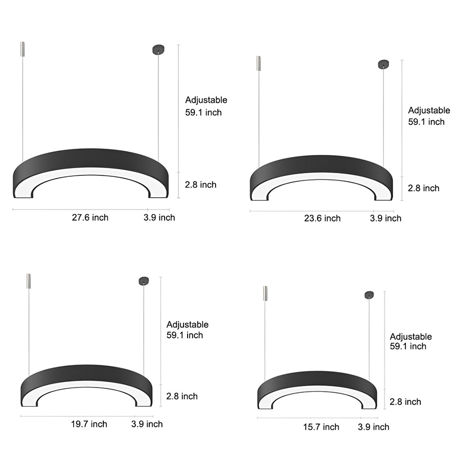 Minimalist Black C Shape LED Pendant Light for Commercial Spaces