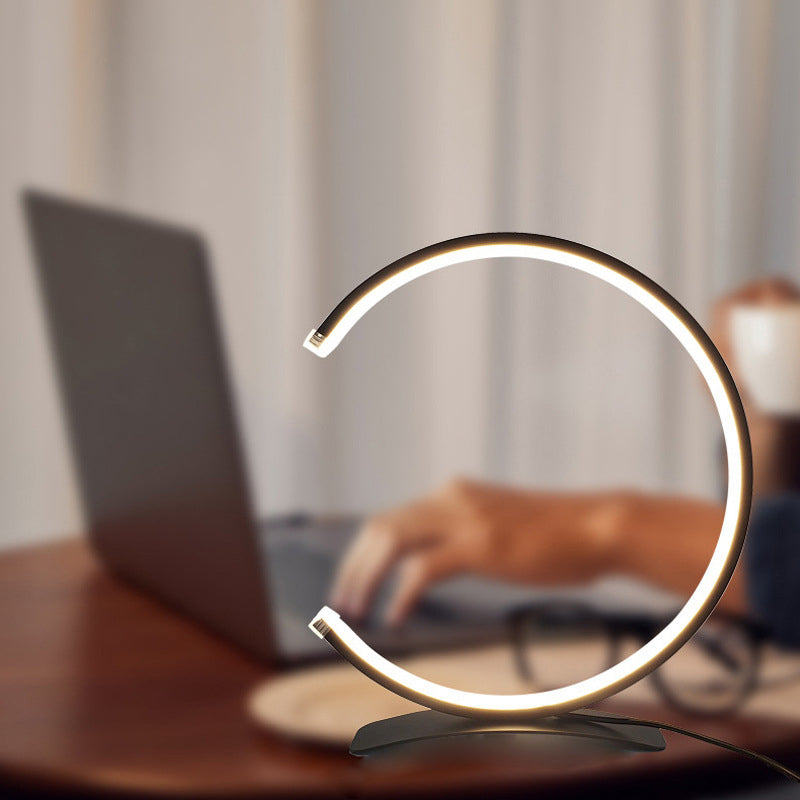 Modern White C-Shaped Touch-Control LED Table Lamp for Living Room