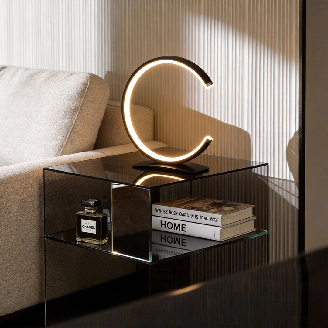 Modern White C-Shaped Touch-Control LED Table Lamp for Living Room