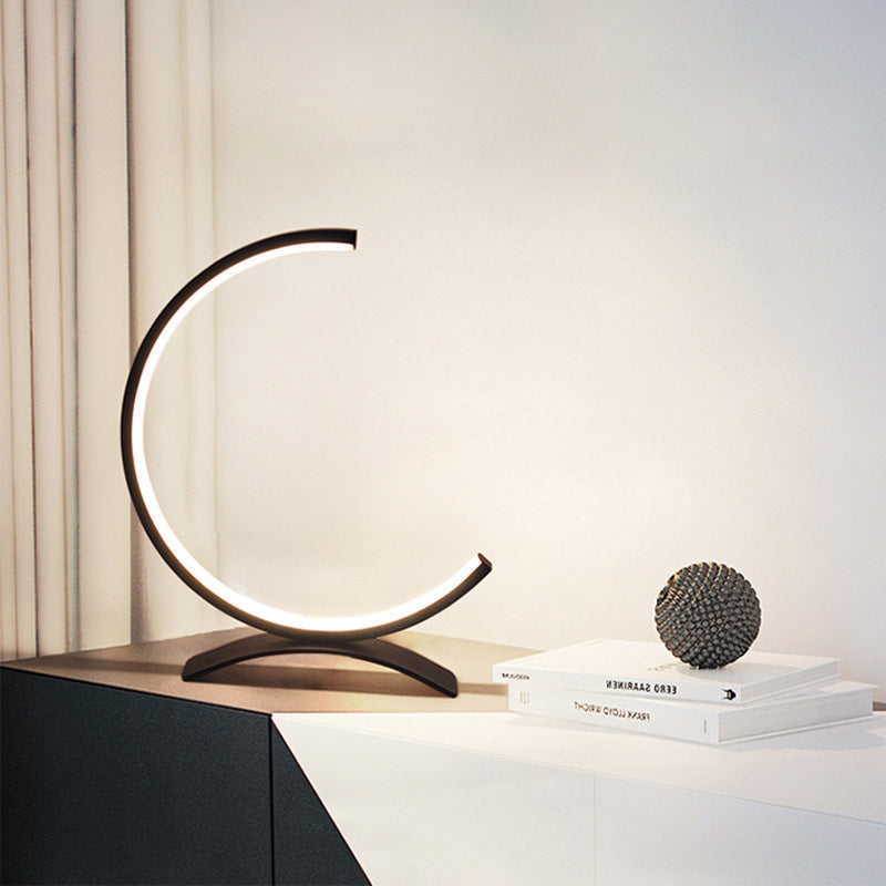 Modern White C-Shaped Touch-Control LED Table Lamp for Living Room
