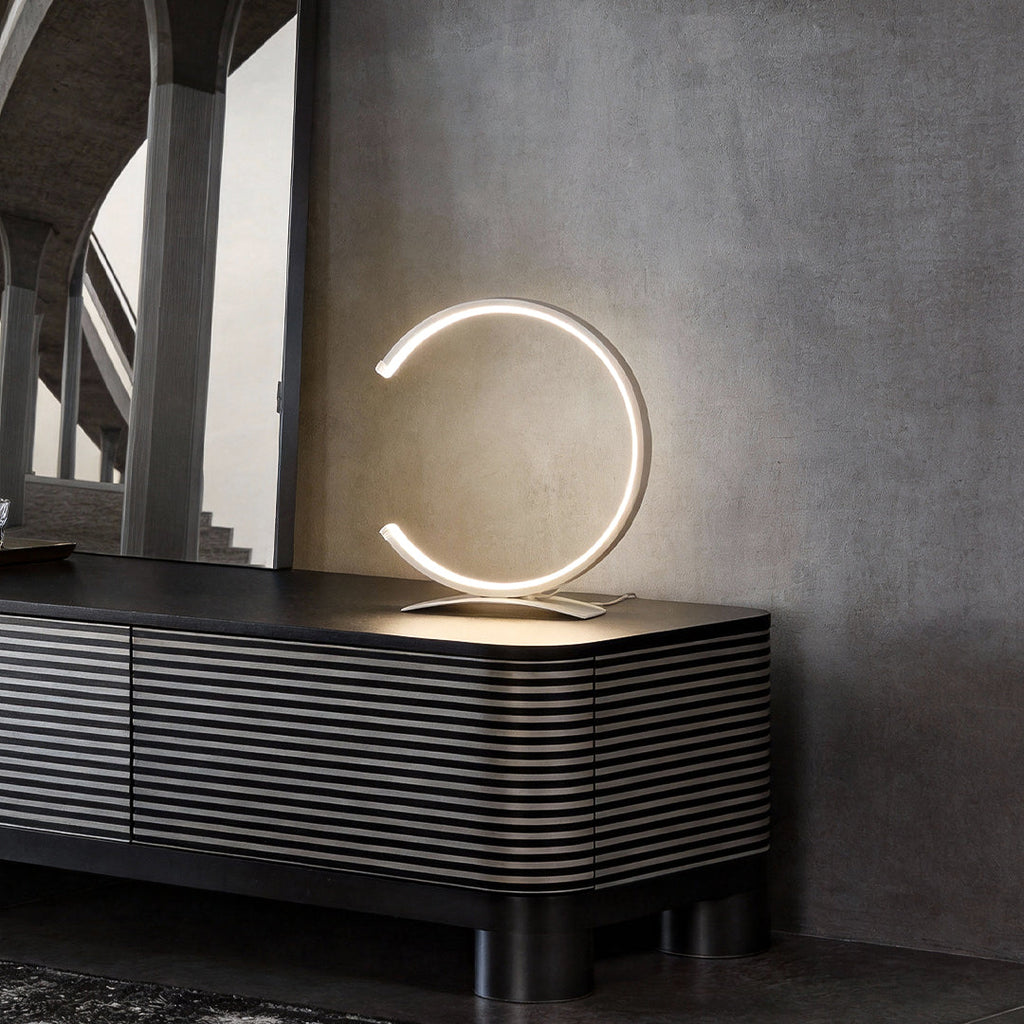 Modern White C-Shaped Touch-Control LED Table Lamp for Living Room