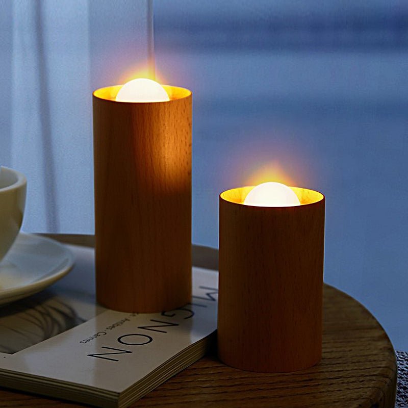 Cozy Wood Cylinder LED Table Lamp for Modern Living Room Ambiance