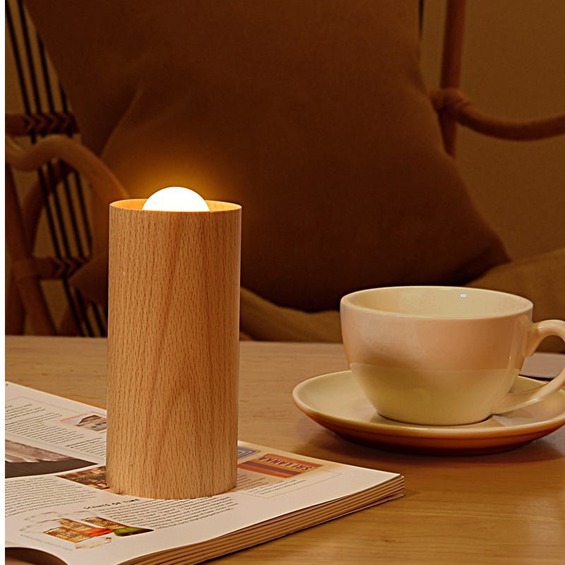 Cozy Wood Cylinder LED Table Lamp for Modern Living Room Ambiance