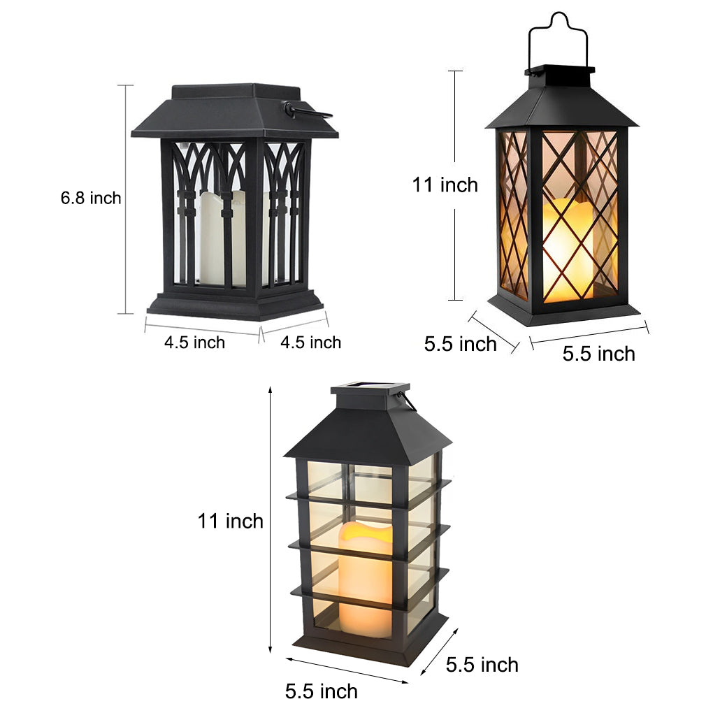 Portable Black Solar LED Candlestick Lantern for Outdoor Decor