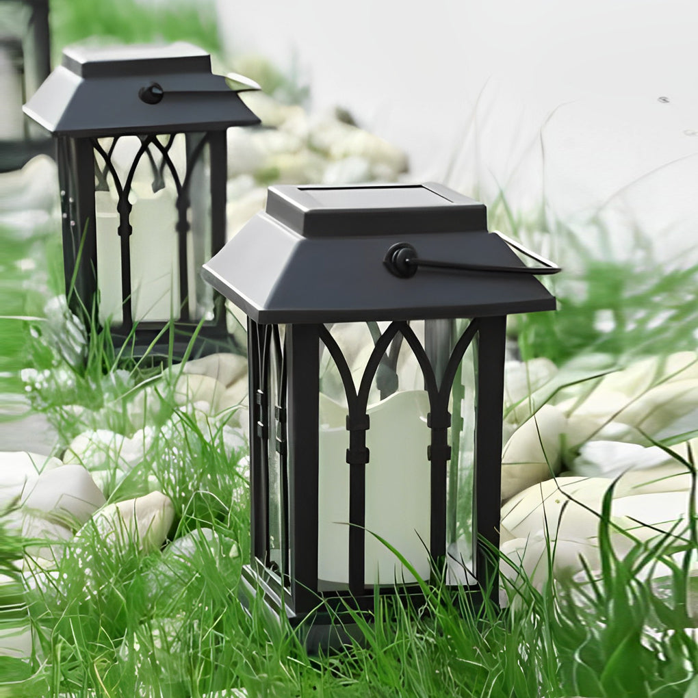 Portable Black Solar LED Candlestick Lantern for Outdoor Decor