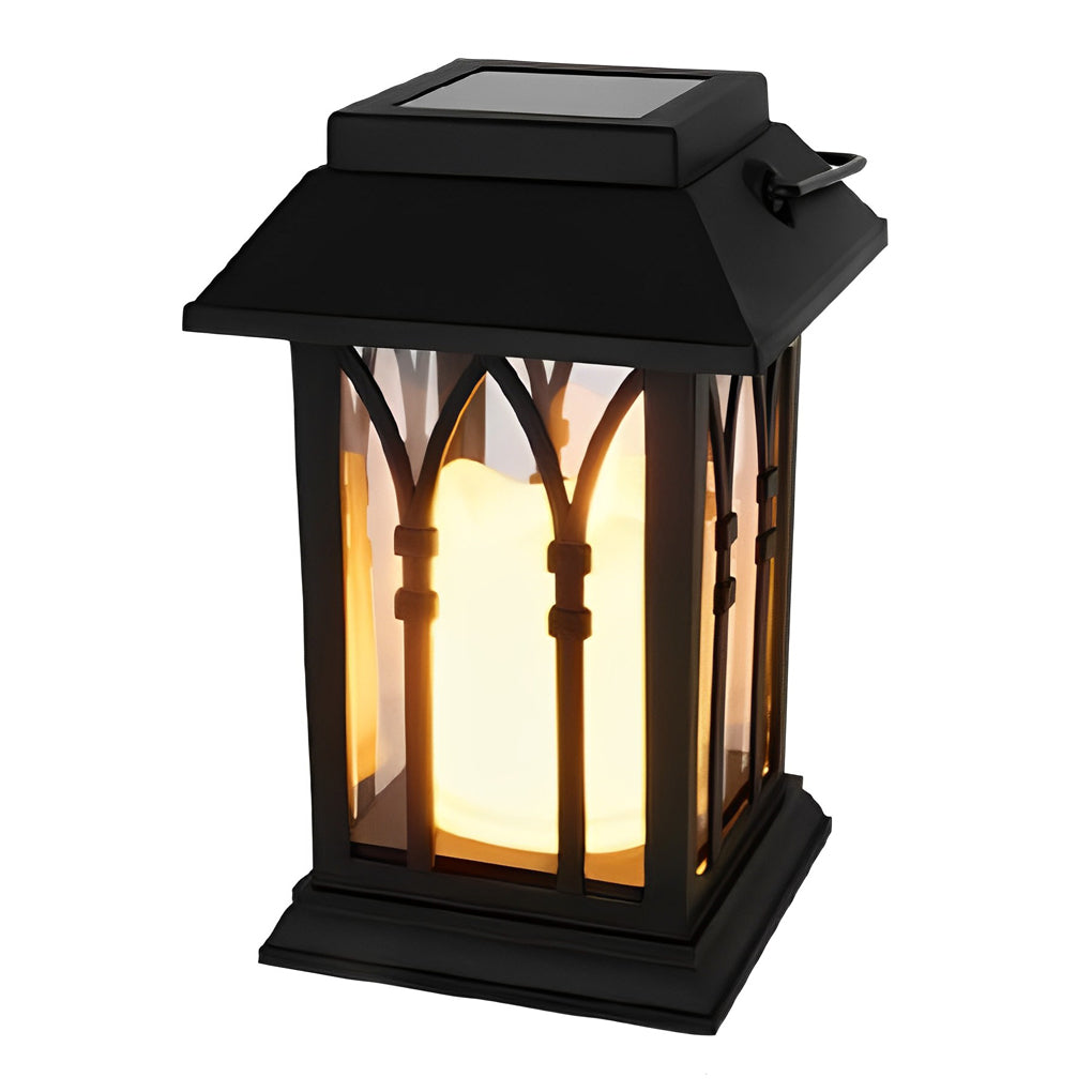 Portable Black Solar LED Candlestick Lantern for Outdoor Decor
