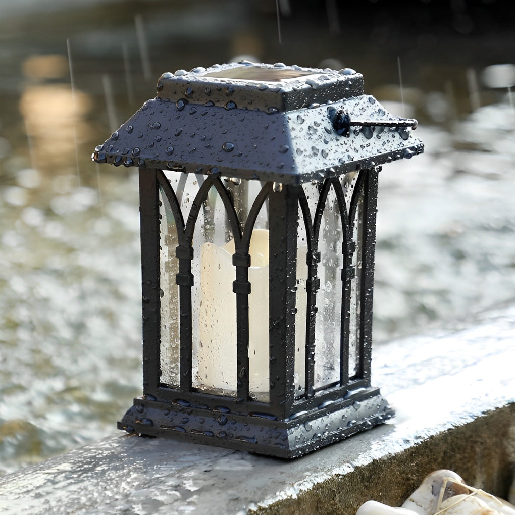 Portable Black Solar LED Candlestick Lantern for Outdoor Decor