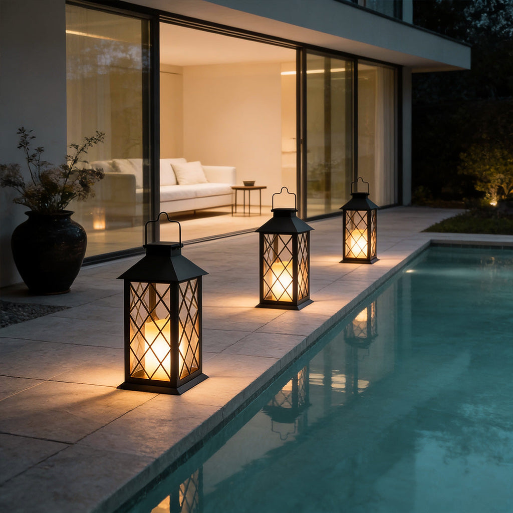 Portable Black Solar LED Candlestick Lantern for Outdoor Decor
