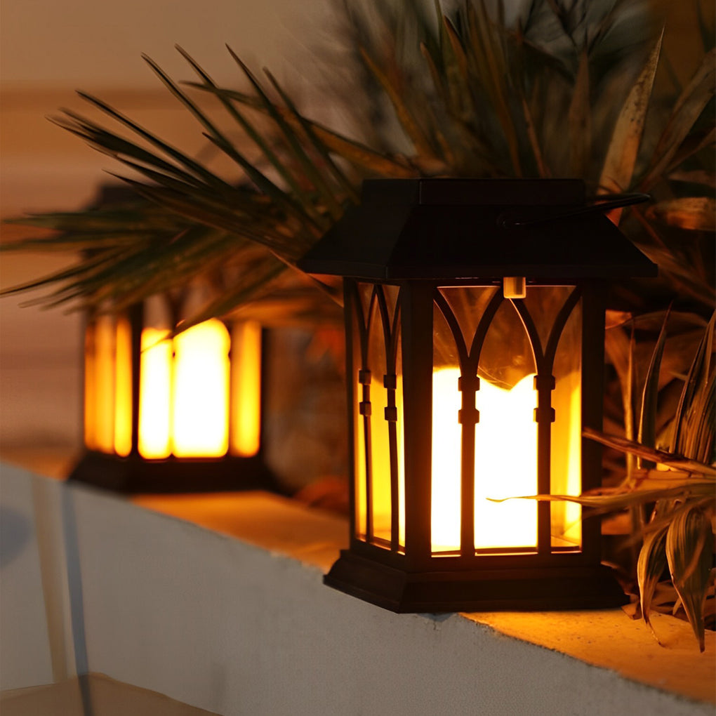 Portable Black Solar LED Candlestick Lantern for Outdoor Decor