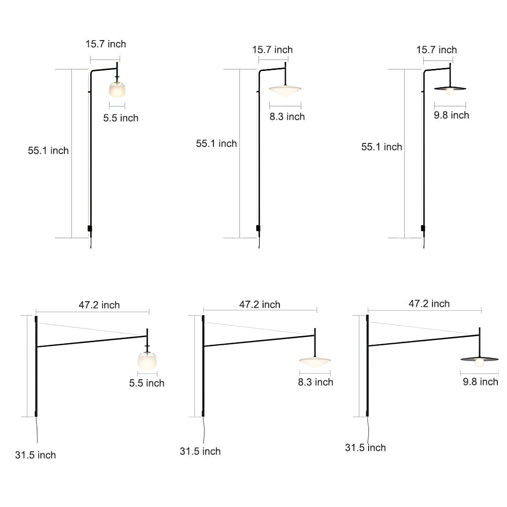 Modern Black Metal LED Cantilever Wall Lamp for Living Room Decor