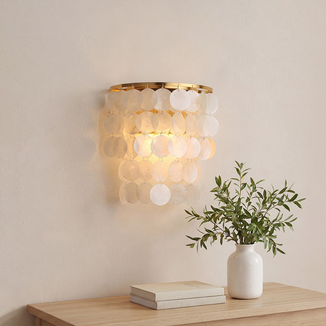Coastal Capiz Shell LED Wall Sconces in Metallic Finish for Modern Decor