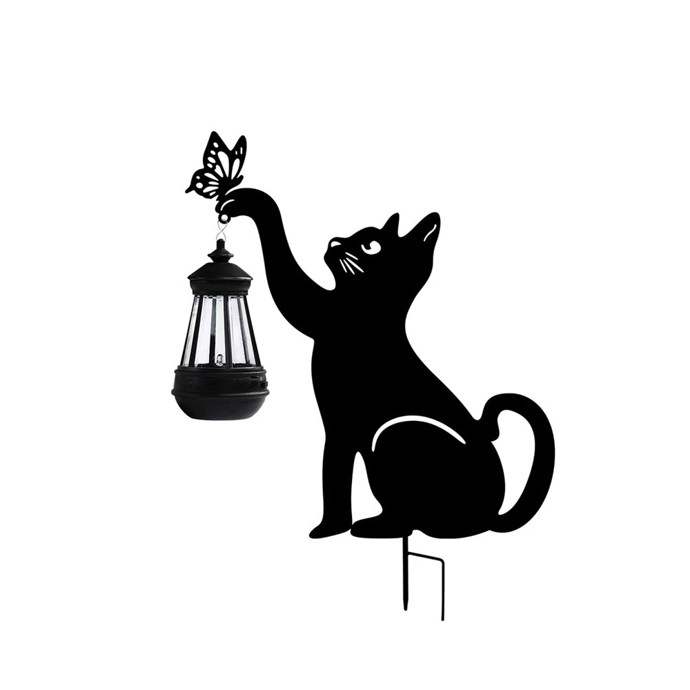 Stylish Iron Cat Silhouette Waterproof Smart LED Solar Garden Light