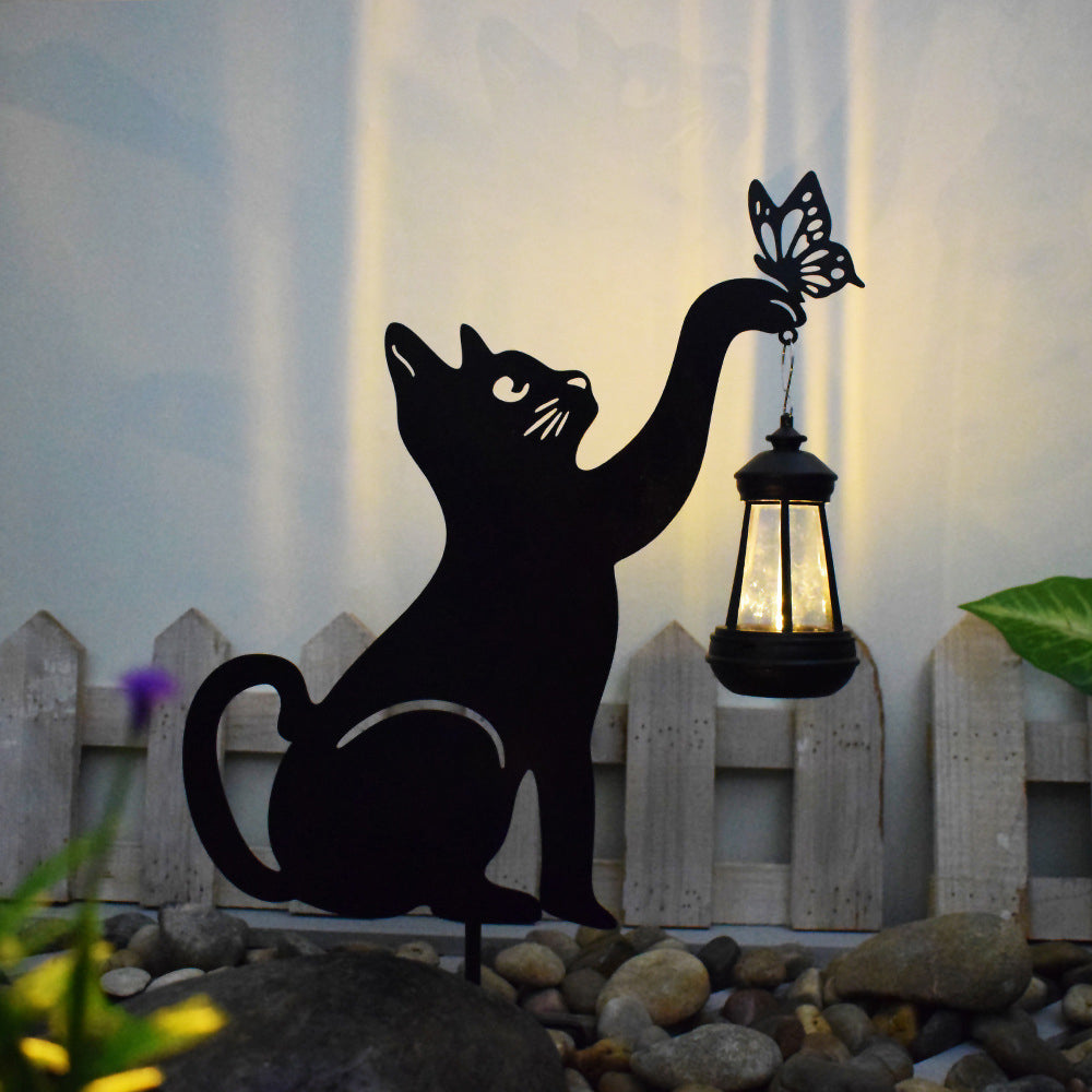 Stylish Iron Cat Silhouette Waterproof Smart LED Solar Garden Light