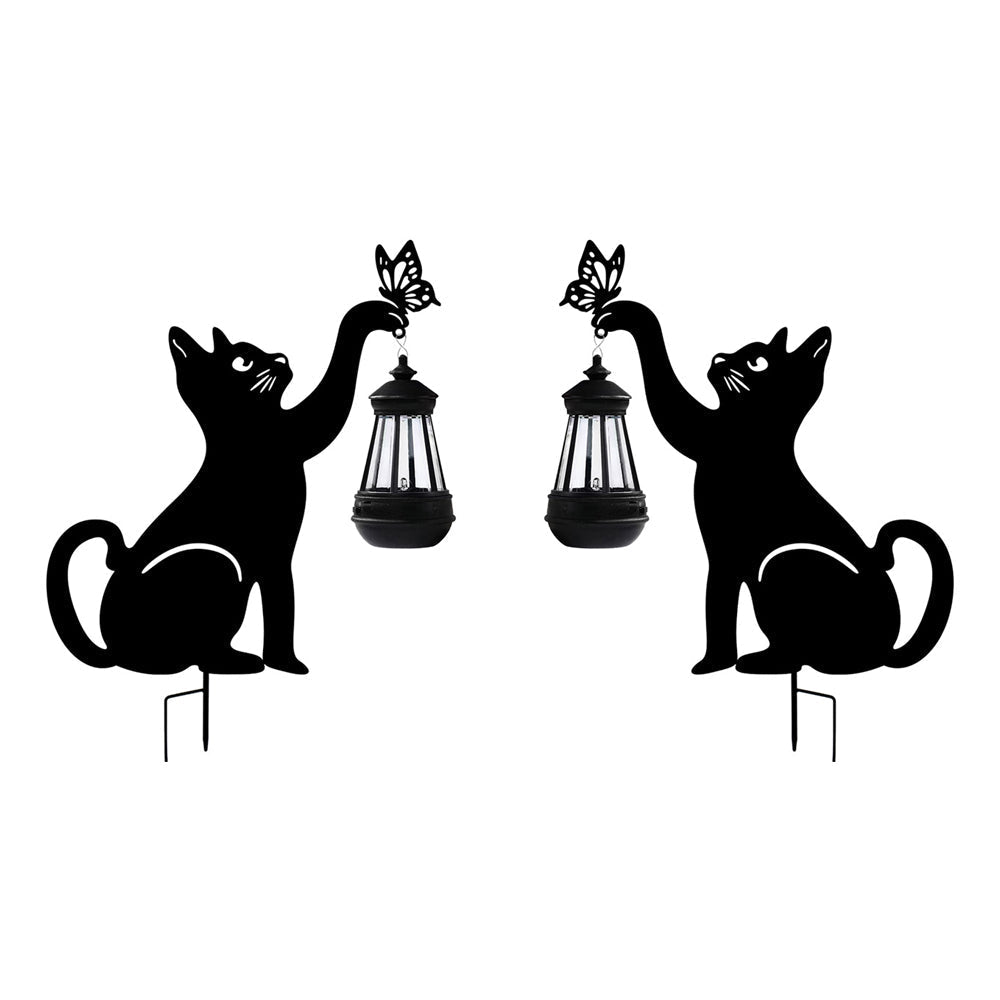 Stylish Iron Cat Silhouette Waterproof Smart LED Solar Garden Light