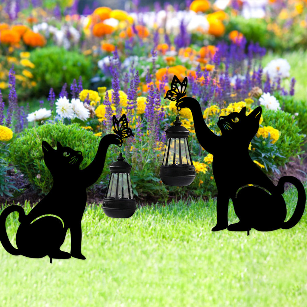 Stylish Iron Cat Silhouette Waterproof Smart LED Solar Garden Light