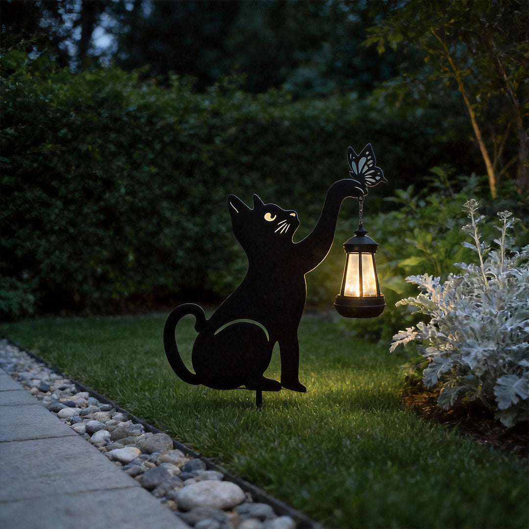 Stylish Iron Cat Silhouette Waterproof Smart LED Solar Garden Light