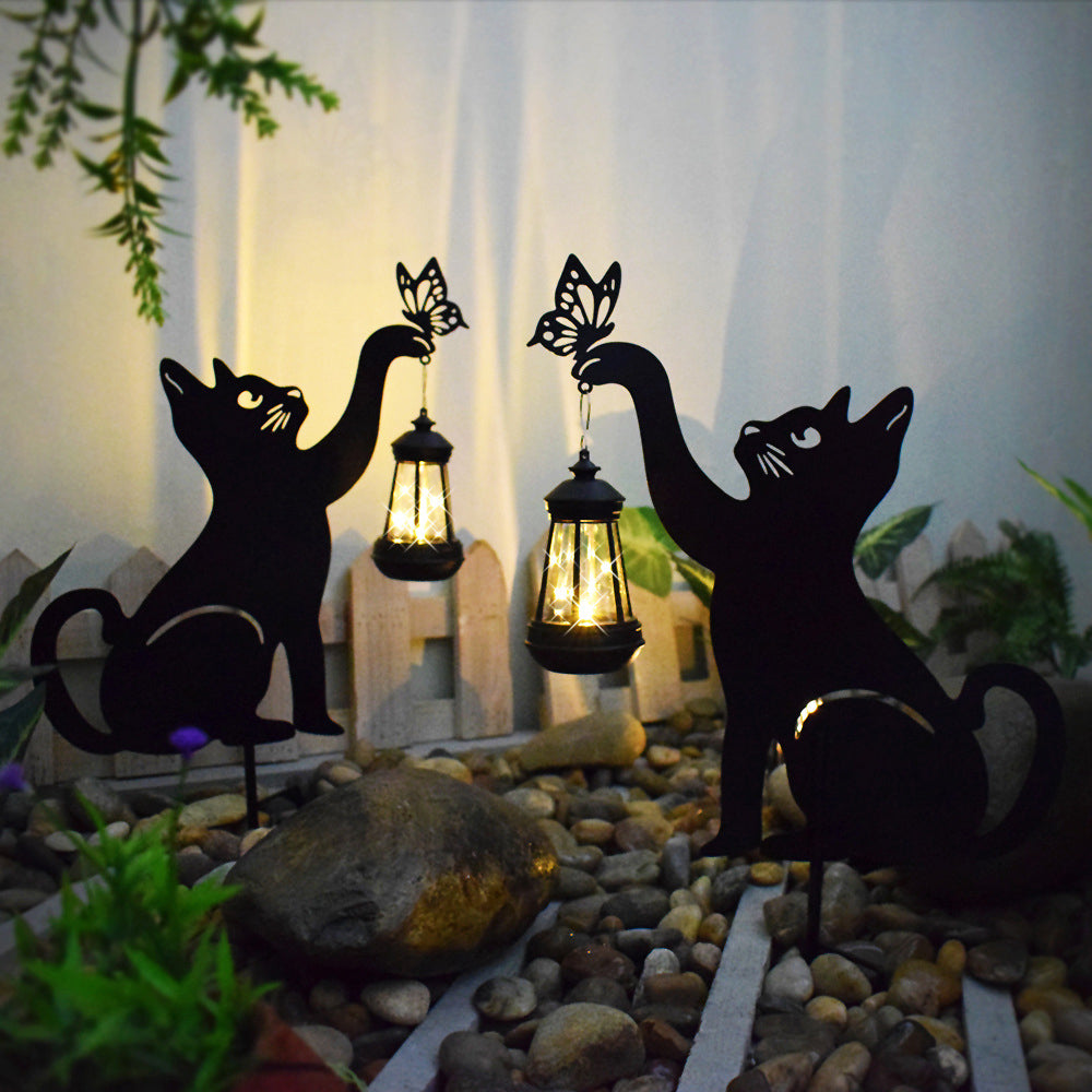 Stylish Iron Cat Silhouette Waterproof Smart LED Solar Garden Light