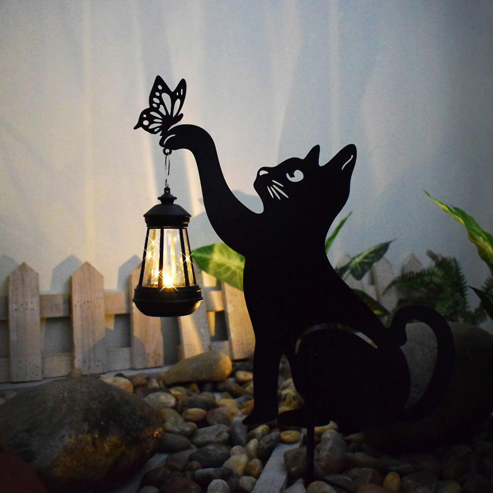 Stylish Iron Cat Silhouette Waterproof Smart LED Solar Garden Light