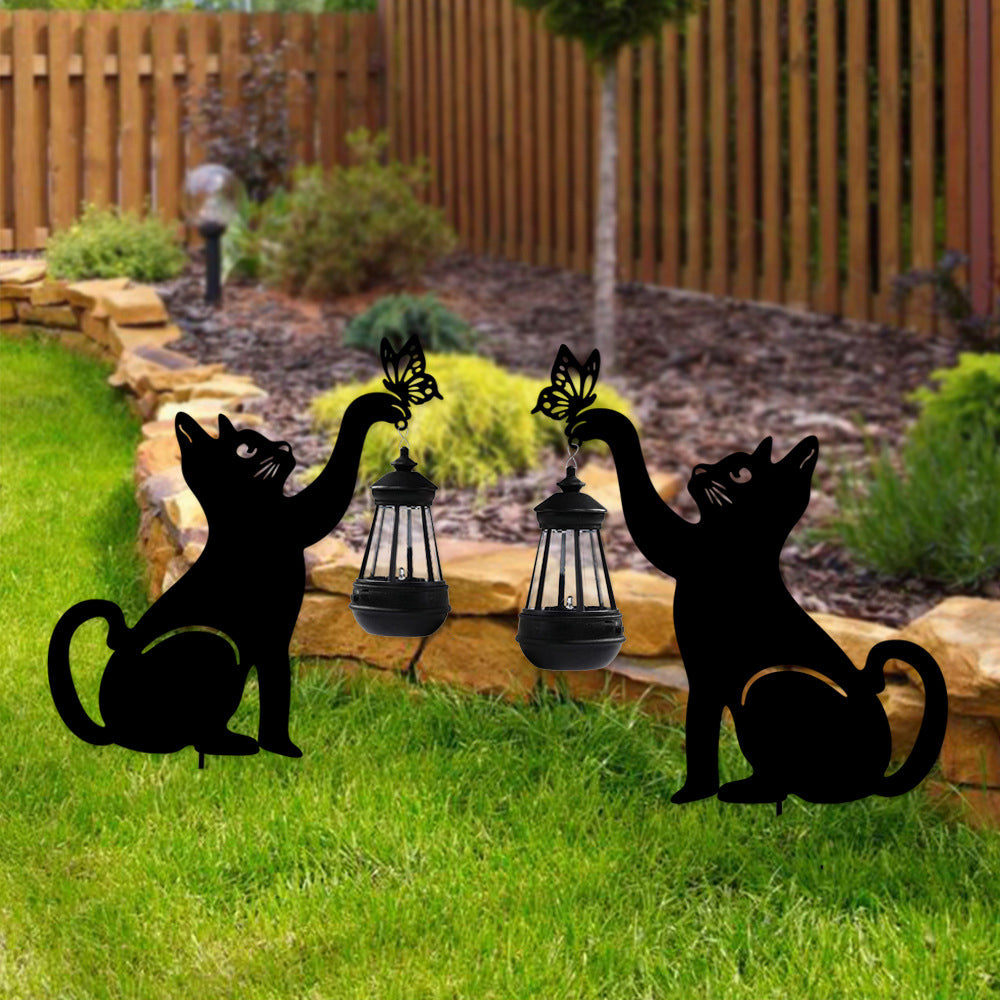 Stylish Iron Cat Silhouette Waterproof Smart LED Solar Garden Light