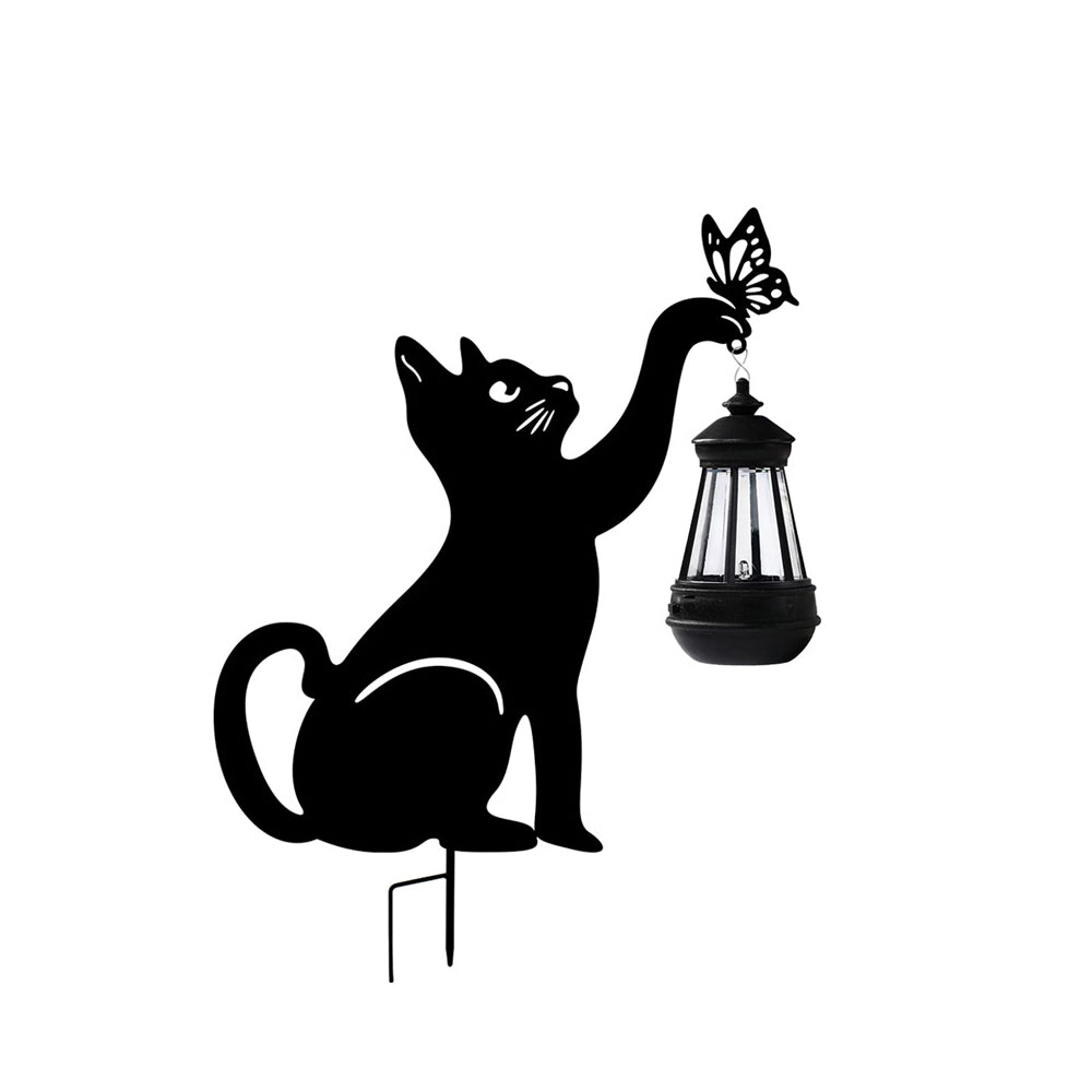 Stylish Iron Cat Silhouette Waterproof Smart LED Solar Garden Light