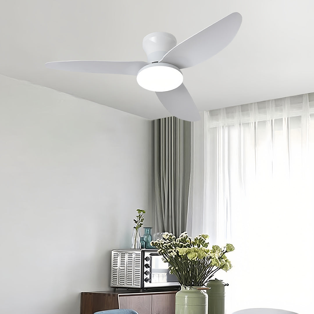 Modern White 3-Blade Ceiling Fan with Dimmer Light and Remote Control for Bedroom