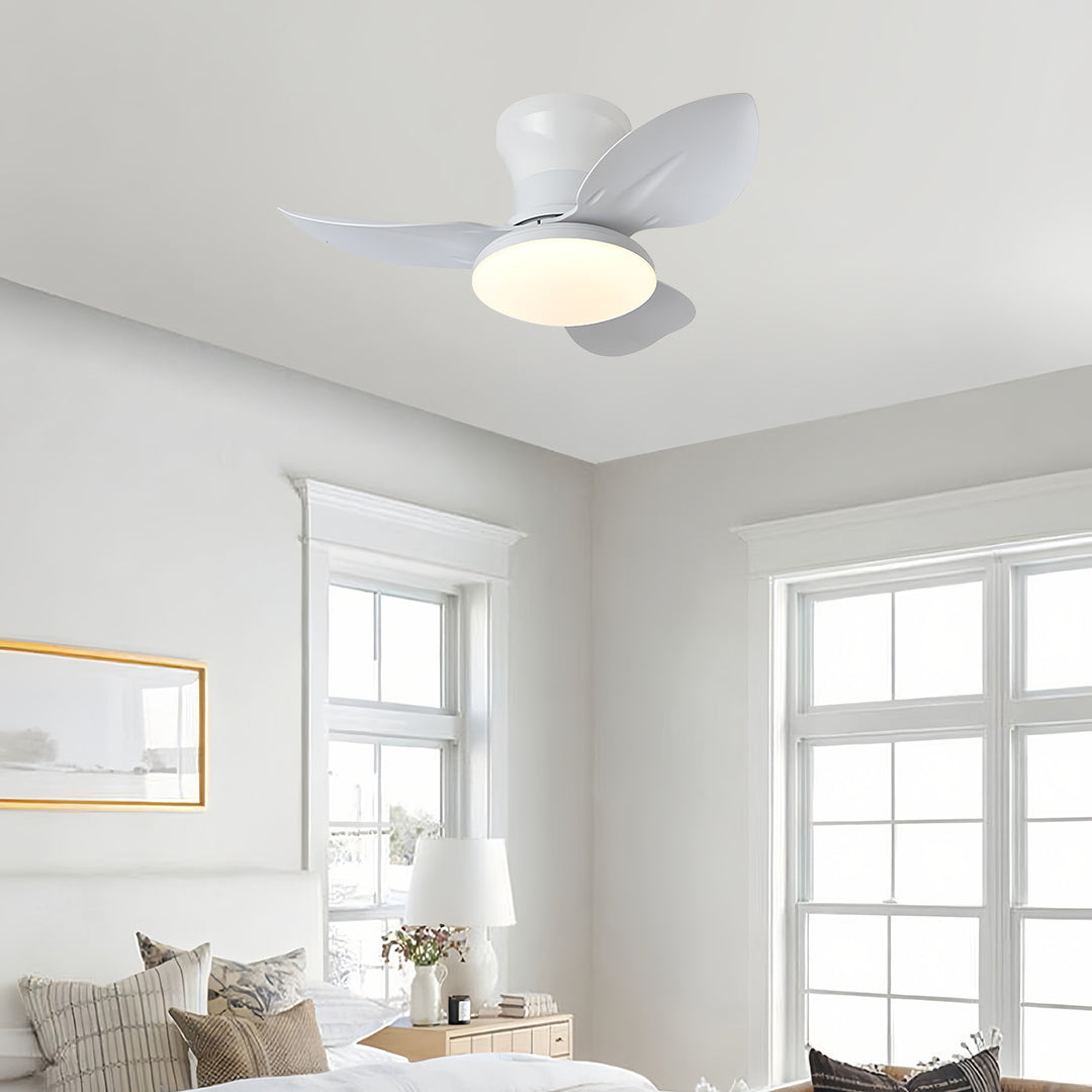 Modern White 3-Blade Ceiling Fan with Dimmer Light and Remote Control for Bedroom