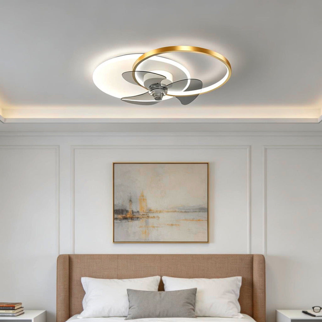 Modern Black and White Metal Ceiling Fan with Lights for Living Room