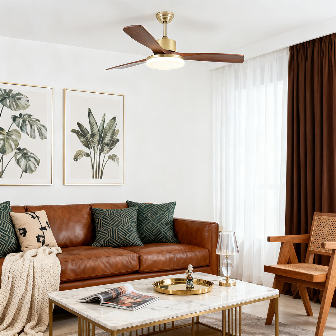 Rustic Wooden 3-Blade Ceiling Fan with Remote Control & Light for Living Room