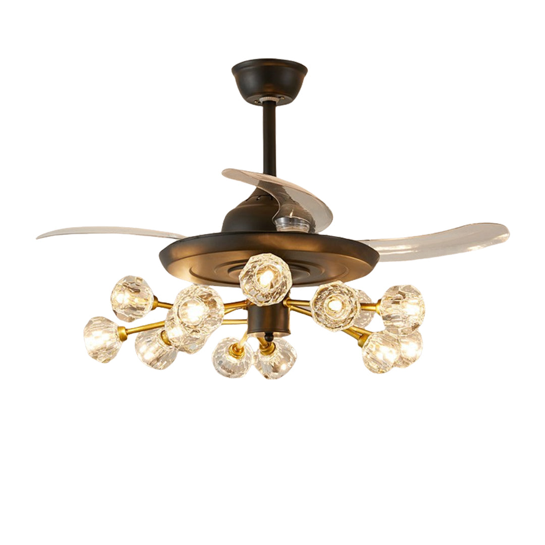 Nordic Crystal Invisible Ceiling Fan with Multiple LED Lights for Living Rooms