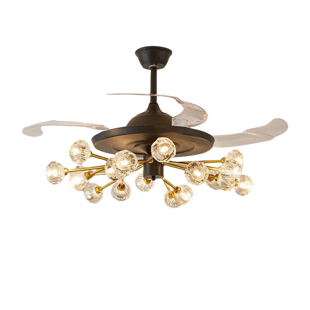 Nordic Crystal Invisible Ceiling Fan with Multiple LED Lights for Living Rooms