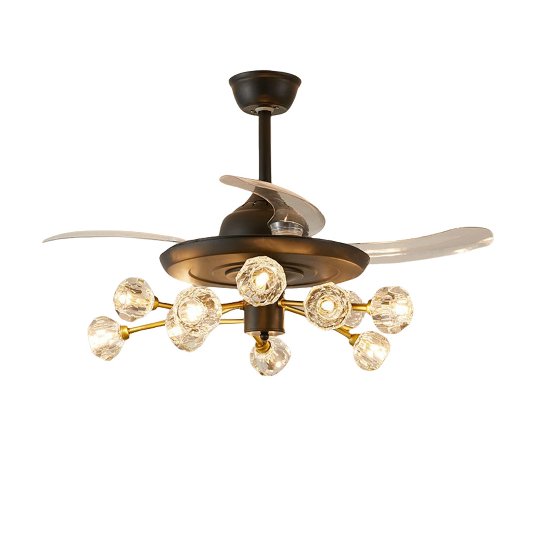 Nordic Crystal Invisible Ceiling Fan with Multiple LED Lights for Living Rooms