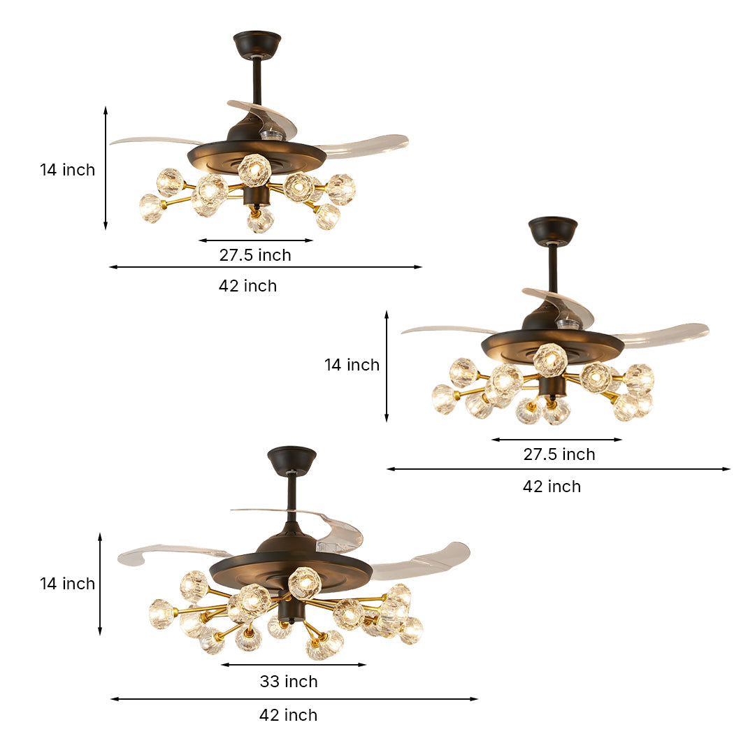 Nordic Crystal Invisible Ceiling Fan with Multiple LED Lights for Living Rooms