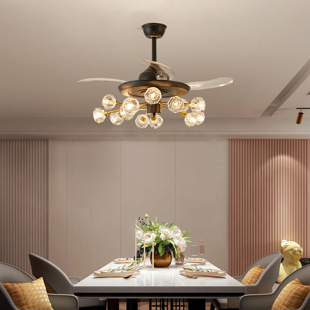 Nordic Crystal Invisible Ceiling Fan with Multiple LED Lights for Living Rooms