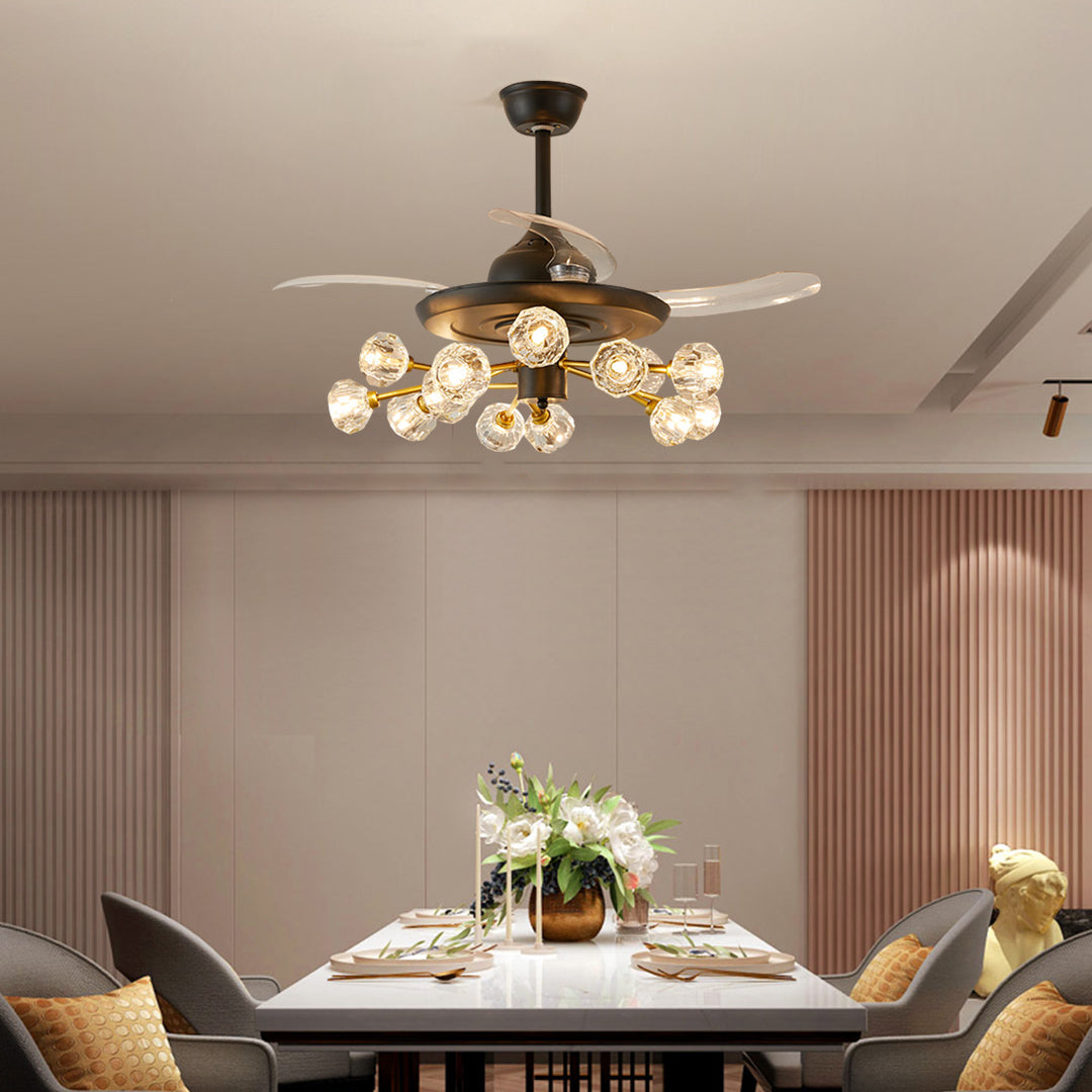 Nordic Crystal Invisible Ceiling Fan with Multiple LED Lights for Living Rooms