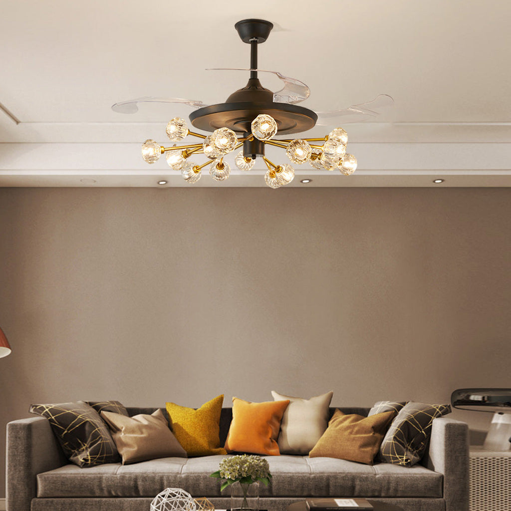 Nordic Crystal Invisible Ceiling Fan with Multiple LED Lights for Living Rooms