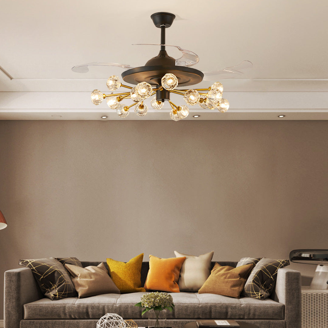 Nordic Crystal Invisible Ceiling Fan with Multiple LED Lights for Living Rooms