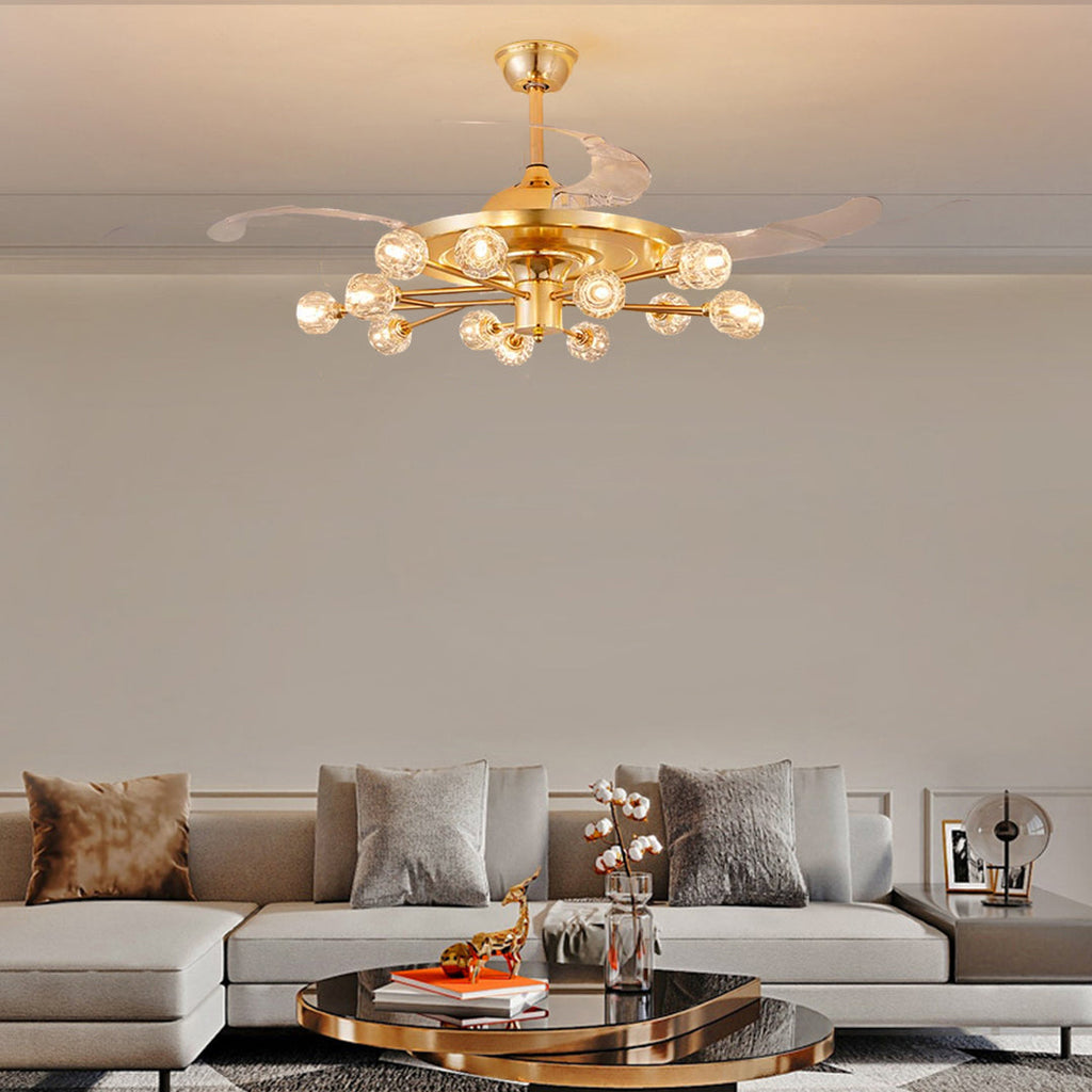 Nordic Crystal Invisible Ceiling Fan with Multiple LED Lights for Living Rooms