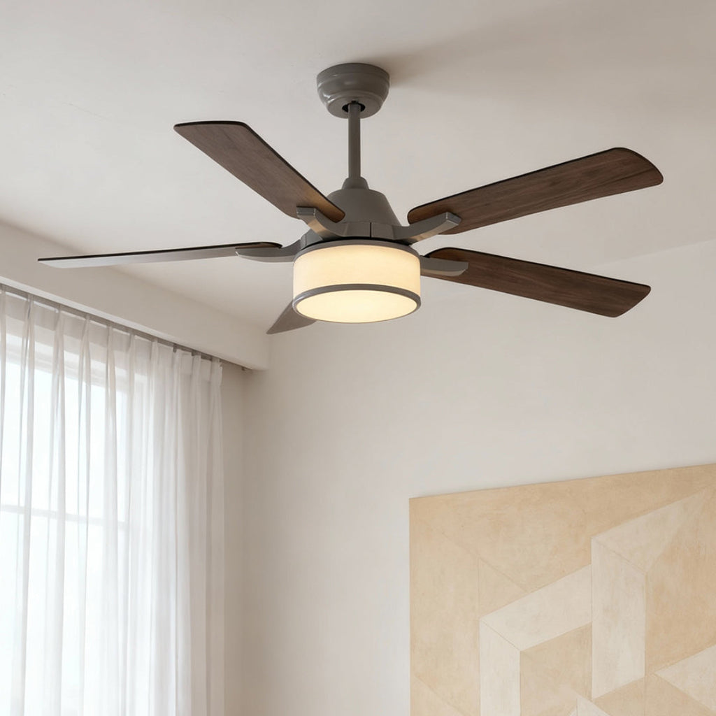 European Retro Fabric Shade Ceiling Fan Light for Living Room Décor